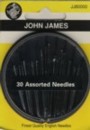 assorted package of needles in a round plastic container for easy storage